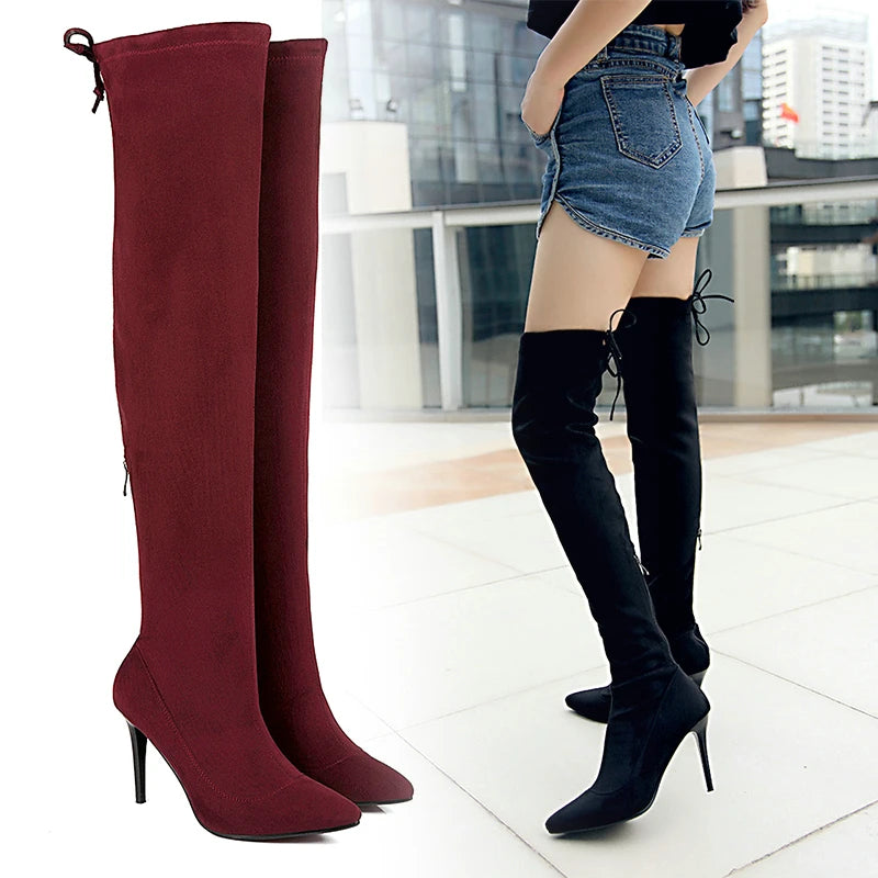 New High Heels Women Boots Over The Knee Fashion Black High