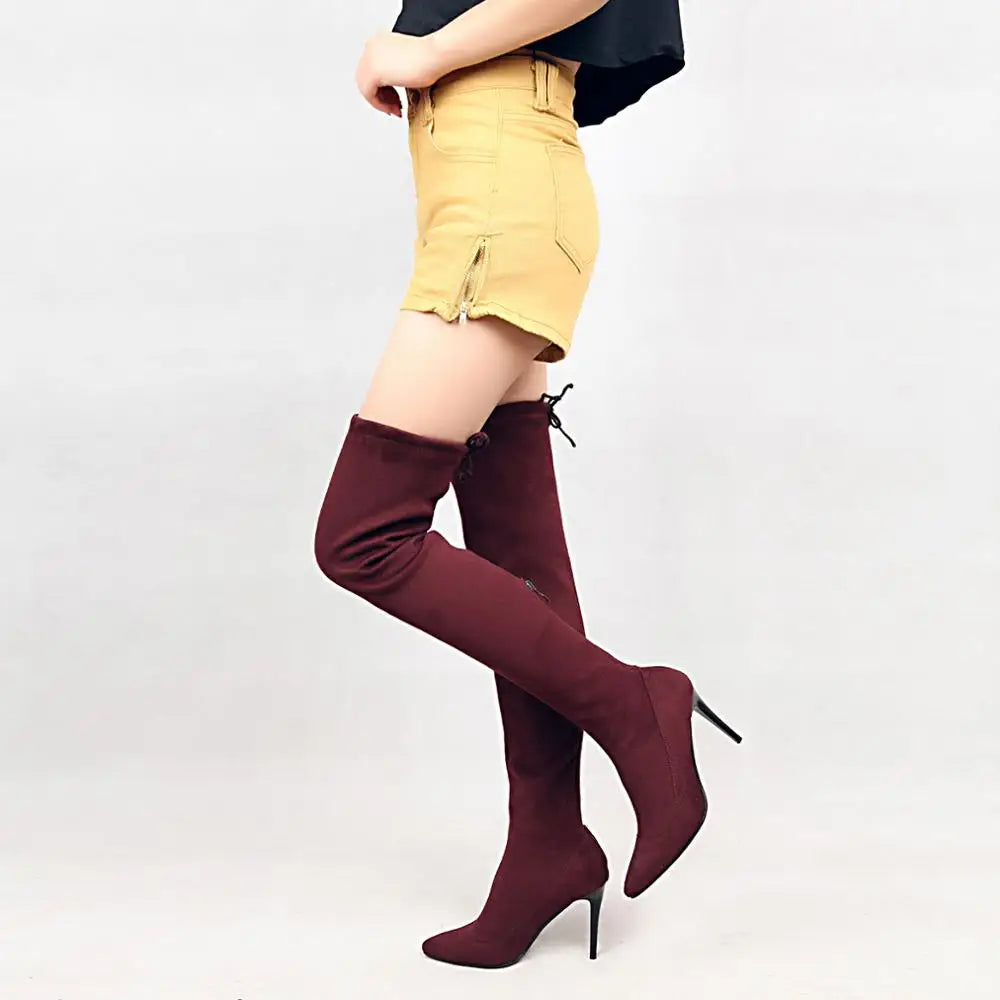 New High Heels Women Boots Over The Knee Fashion Black High