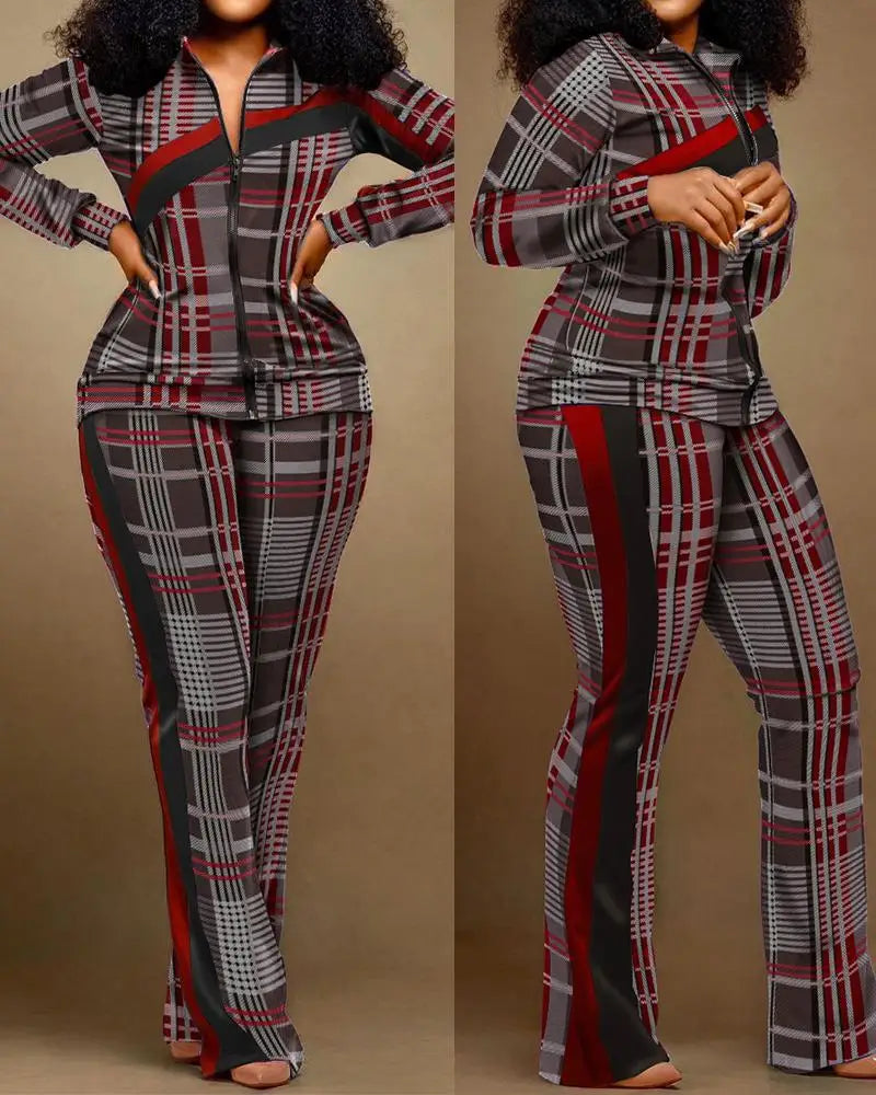 2022 Autumn Winter Fashion Print Two Piece Set Women